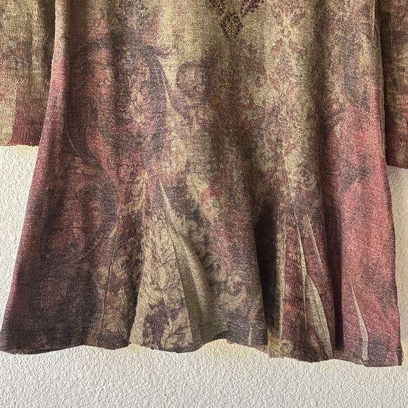 Cactus Boho Women’s Tunic Shirt Scoop Neck Top Flared Hem Long Sleeve - Picture 3 of 10